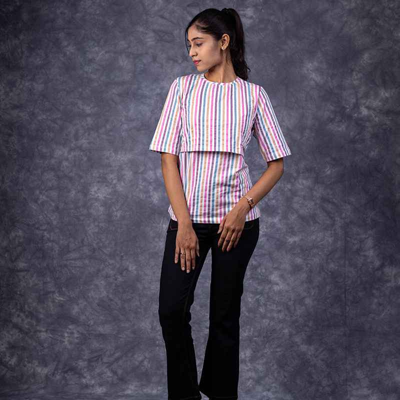 Zipless Feeding T-Shirt Colour strip Pattern