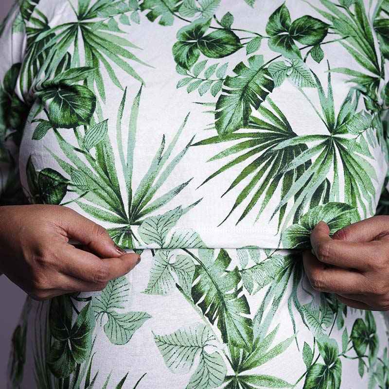 Zipless Feeding T-Shirt Green White Pattern