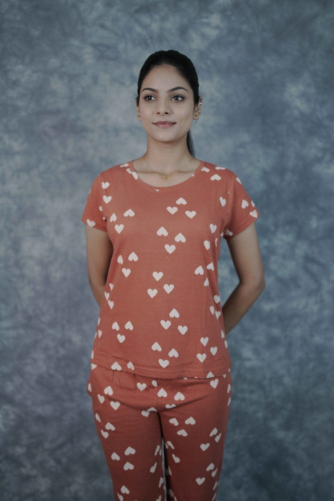 T-Shirt Pant-Maroon White Heart