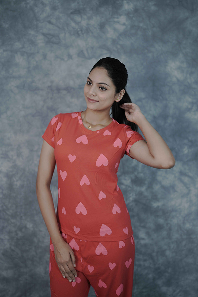 T-Shirt Pant-Red Pink Heart