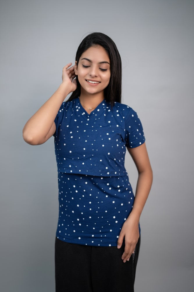 Zipless Feeding T-shirt-Blue Star