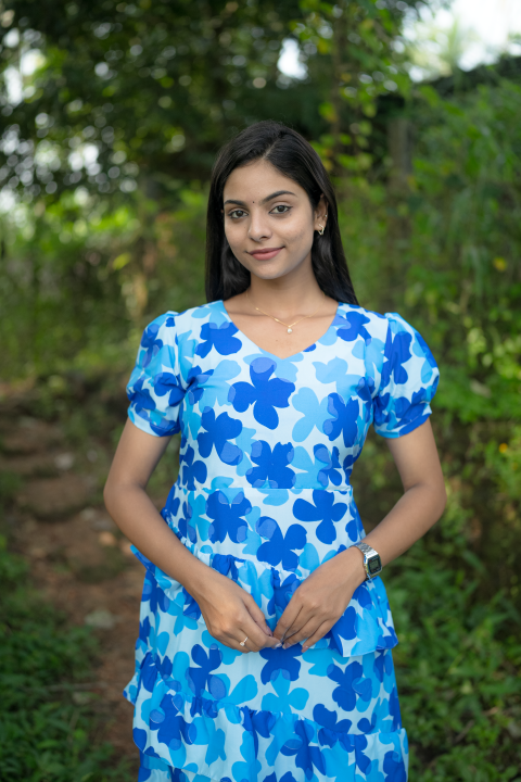 Kurti-Dark and Light Blue Flower Maxi