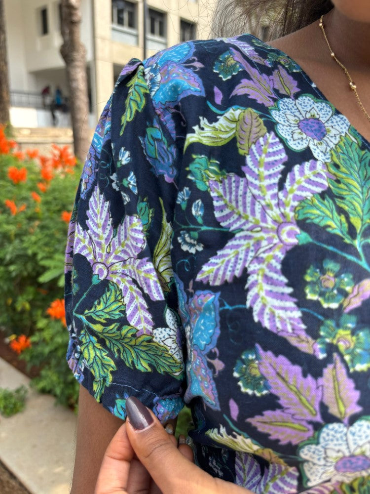 Dark Blue Floral Shirt tops