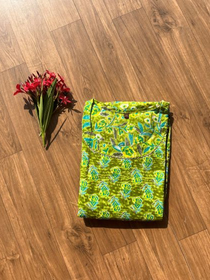 Green flower feeding kurti fk6