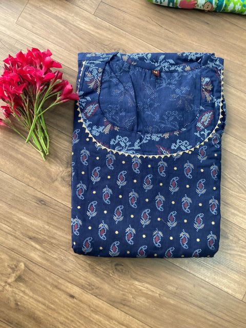 Dark blue with mango design feeding kurti-FK17