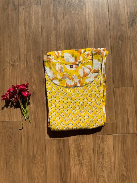 Yellow flower feeding kurti-FK-25