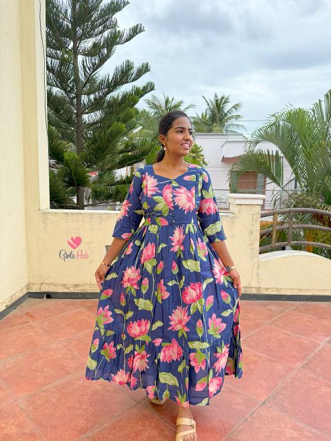 DARK BLUE WITH PINK FLOWER-FM-101