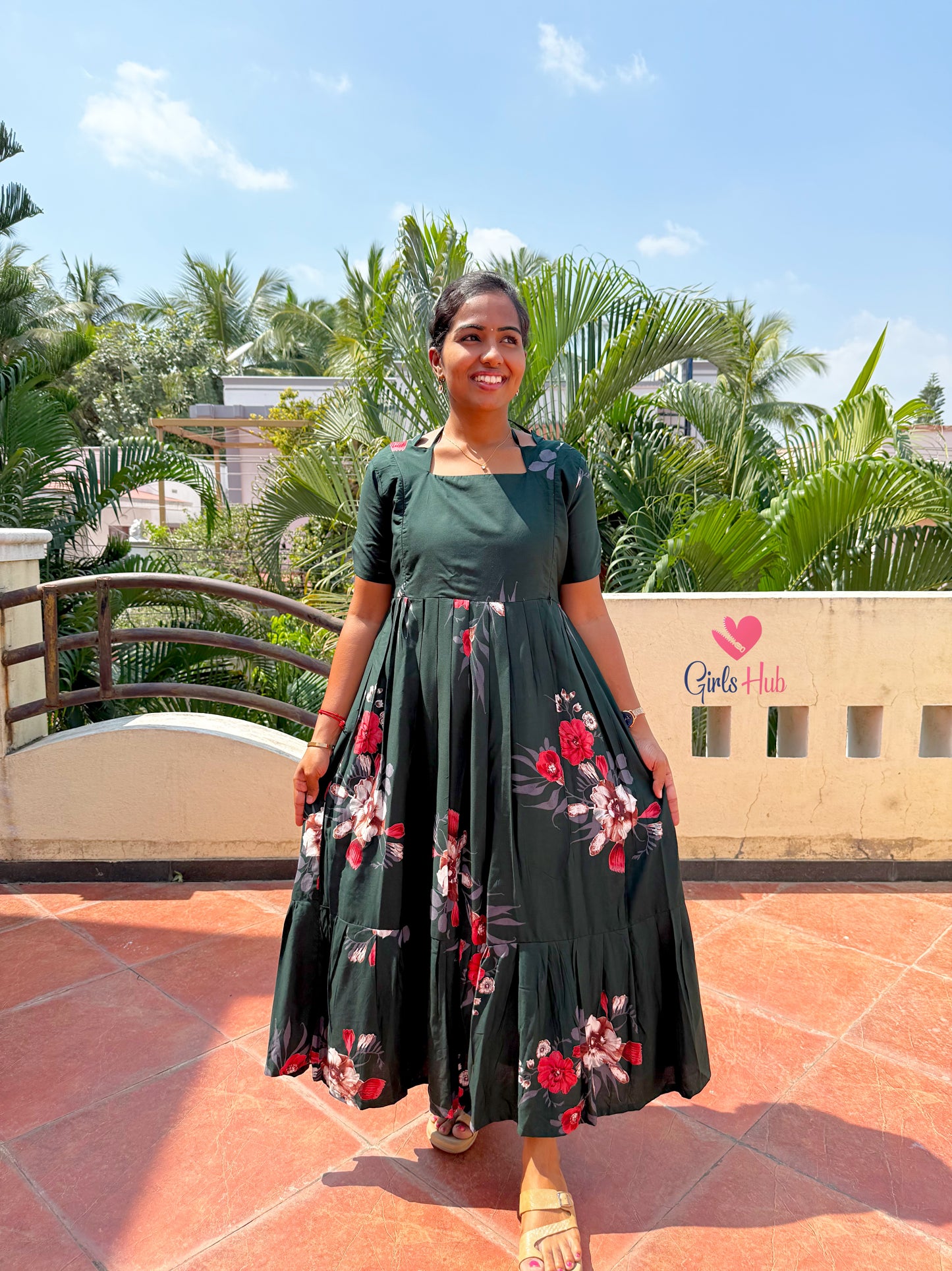 DARK GREEN RED FLOWER-FM-210