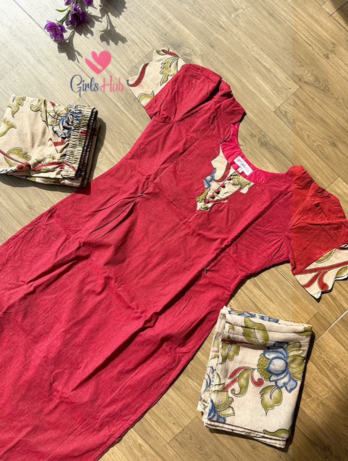 RED KALAMKARI COTTON-3P-01(PRE ORDER)