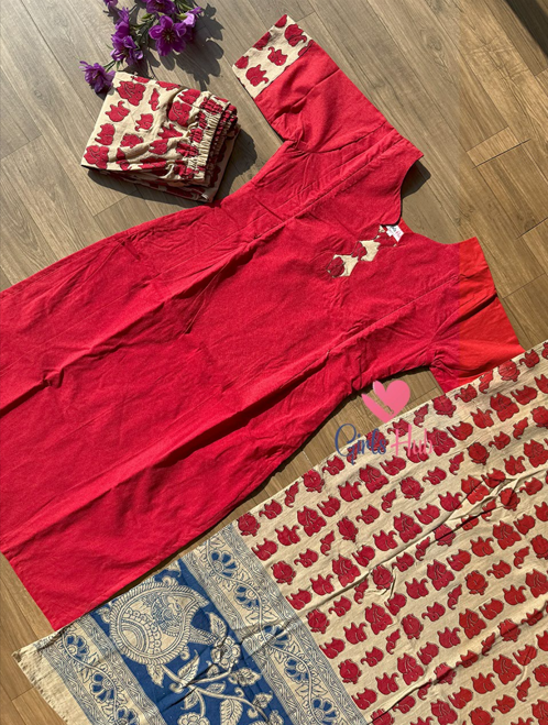 RED KALAMKARI-3P-36(PRE ORDER)