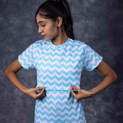 Zipless Feeding T-Shirt Blue White Pattern