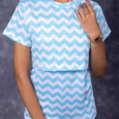 Zipless Feeding T-Shirt Blue White Pattern