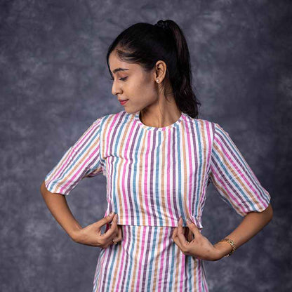 Zipless Feeding T-Shirt Colour strip Pattern