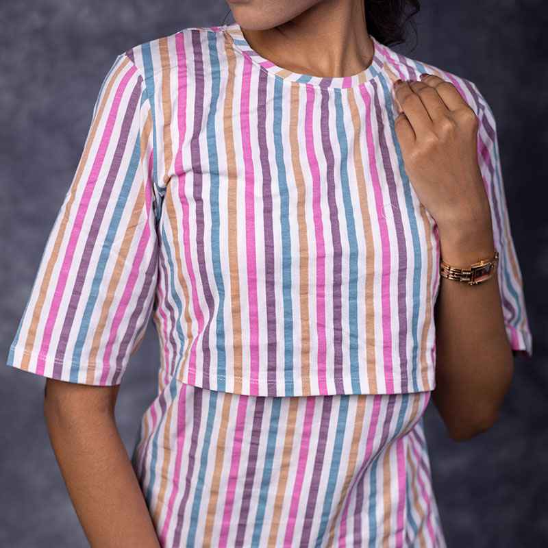 Zipless Feeding T-Shirt Colour strip Pattern