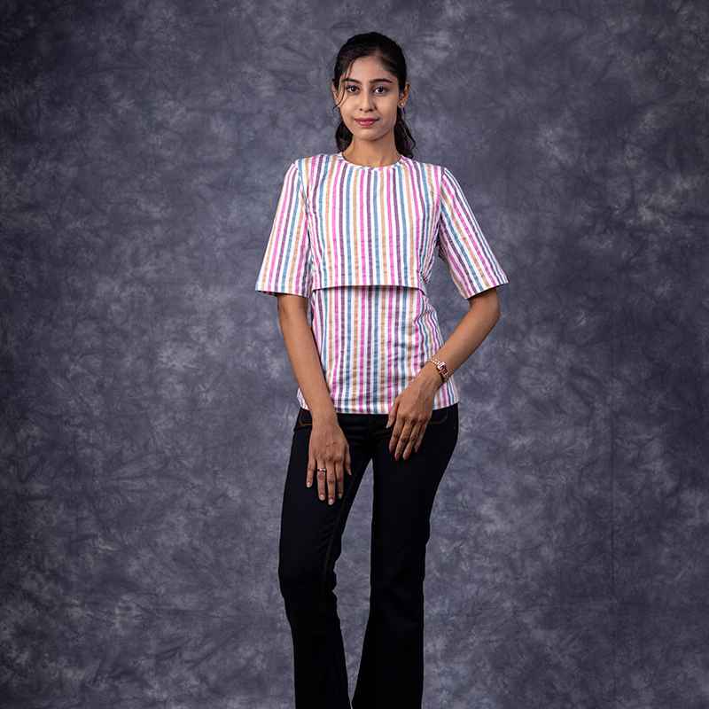 Zipless Feeding T-Shirt Colour strip Pattern
