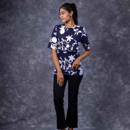 Zipless Feeding T-Shirt Dark Blue White Pattern