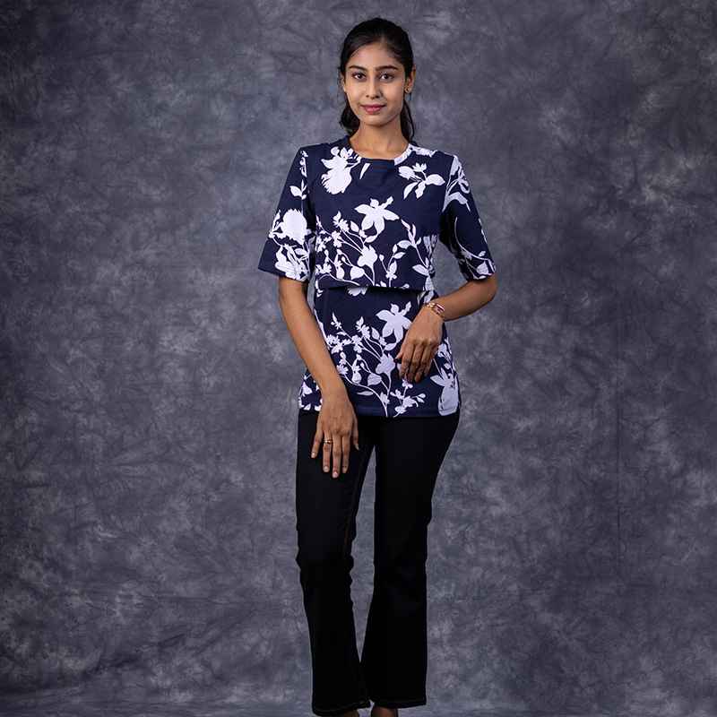 Zipless Feeding T-Shirt Dark Blue White Pattern
