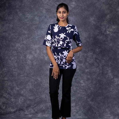 Zipless Feeding T-Shirt Dark Blue White Pattern