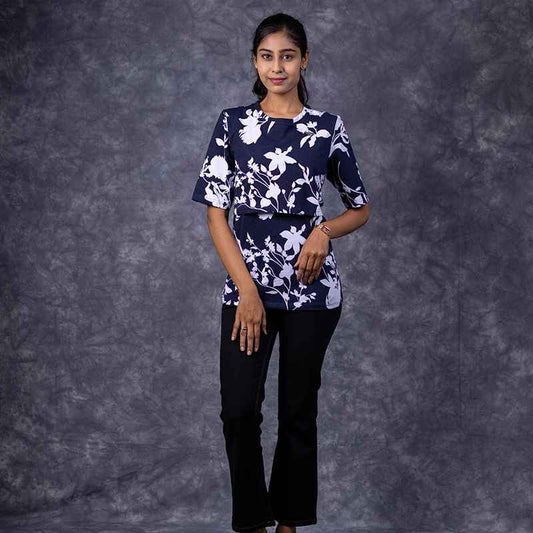 Zipless Feeding T-Shirt Dark Blue White Pattern
