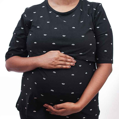 Zipless Feeding T-Shirt Black White Cross Pattern