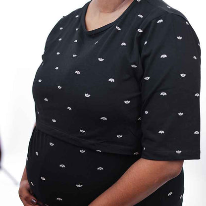 Zipless Feeding T-Shirt Black White Cross Pattern