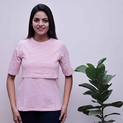 Zipless Feeding T-Shirt Light Pink Pattern