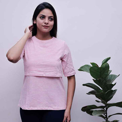 Zipless Feeding T-Shirt Light Pink Pattern