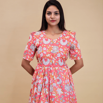 Feeding Kurtis Light Red Flower Pattern