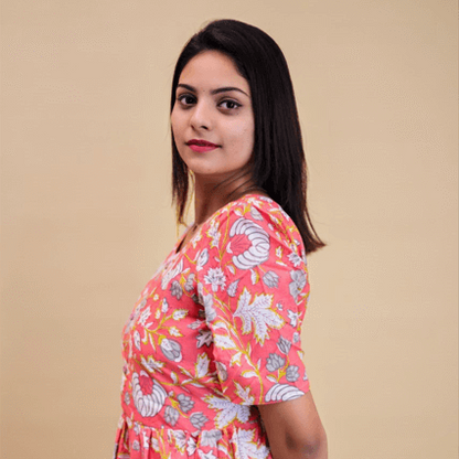 Feeding Kurtis Light Red Flower Pattern