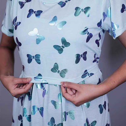 Zipless Feeding Gown Blue Butterfly Pattern