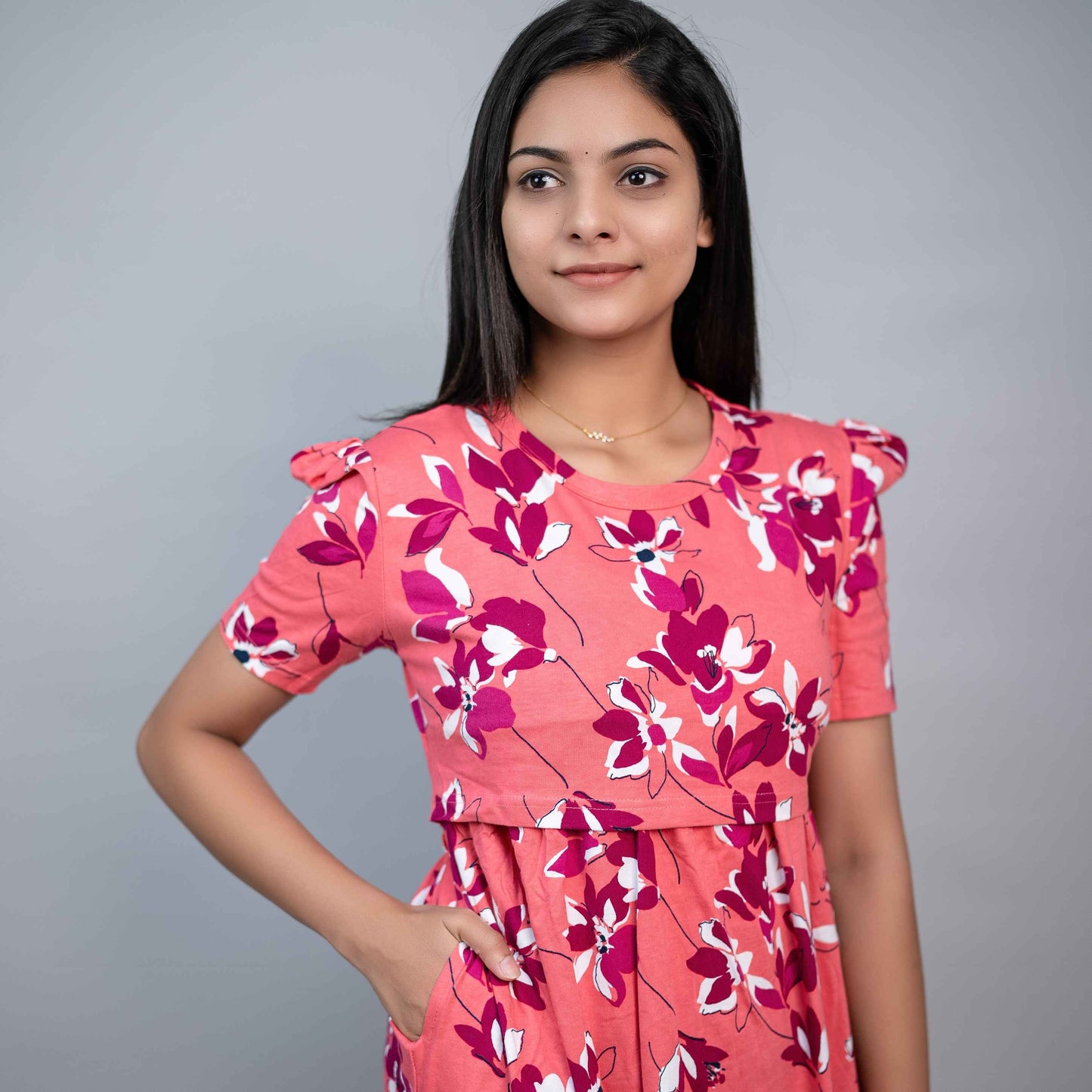 Zipless Feeding Gown-Peach Floral