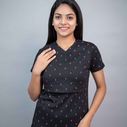 Zipless Feeding T-Shirt-Black Leaf