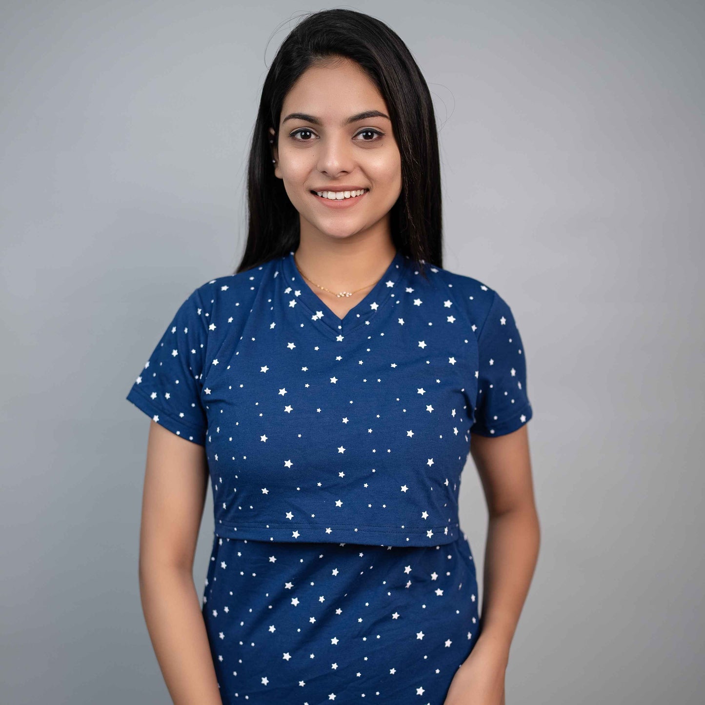 Zipless Feeding T-shirt-Blue Star