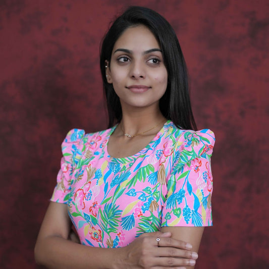 Zipless Feeding Gown-Pink Green Leaf