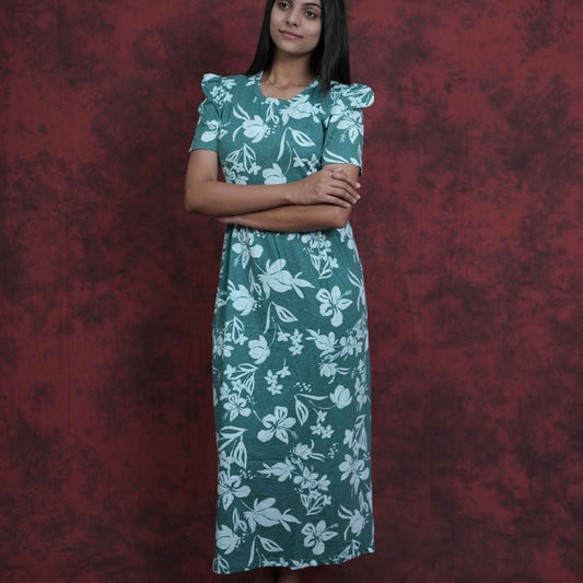 Zipless Feeding Gown-Green White Flower