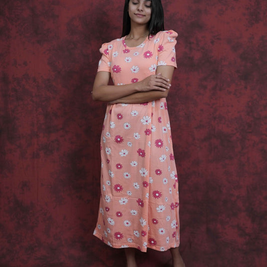Zipless Feeding Gown-Orange Flower