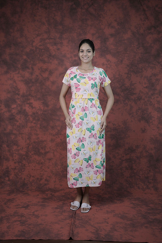Zipless Feeding Gown-Baby Pink Butterfly