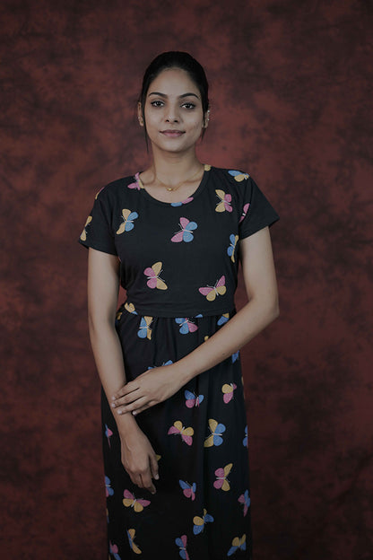 Zipless Feeding Gown-Black Butterfly