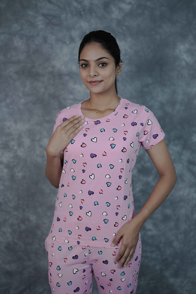 T-Shirt Pant-Baby Pink Multicolor Heart