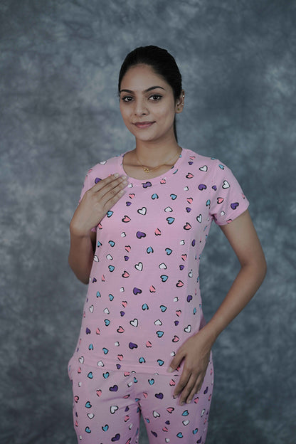 T-Shirt Pant-Baby Pink Multicolor Heart