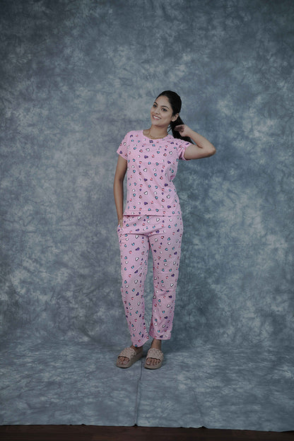 T-Shirt Pant-Baby Pink Multicolor Heart