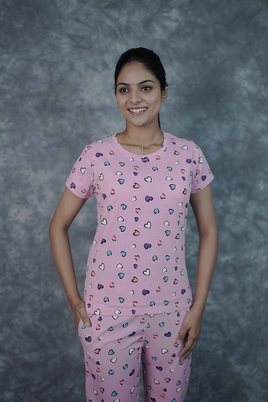 T-Shirt Pant-Baby Pink Multicolor Heart