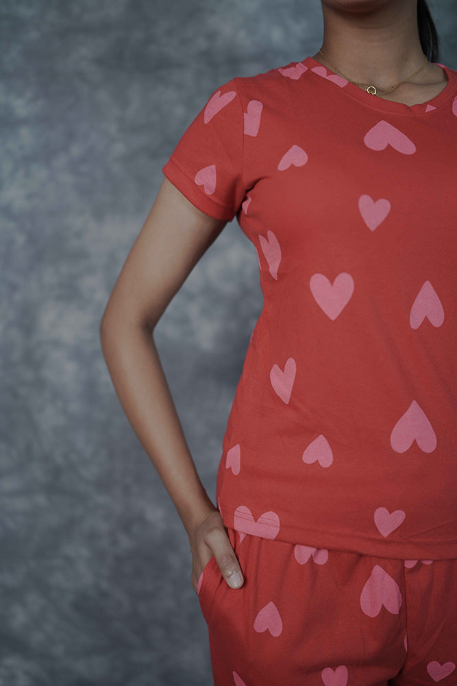 T-Shirt Pant-Red Pink Heart