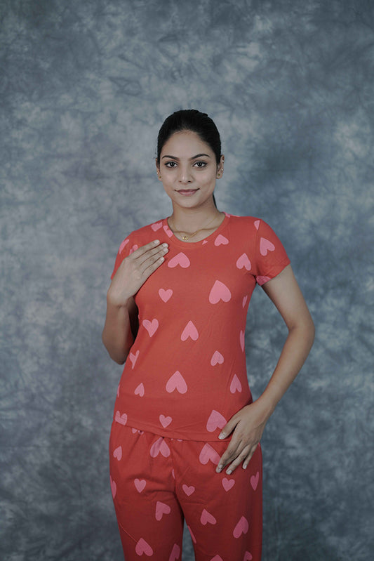 T-Shirt Pant-Red Pink Heart