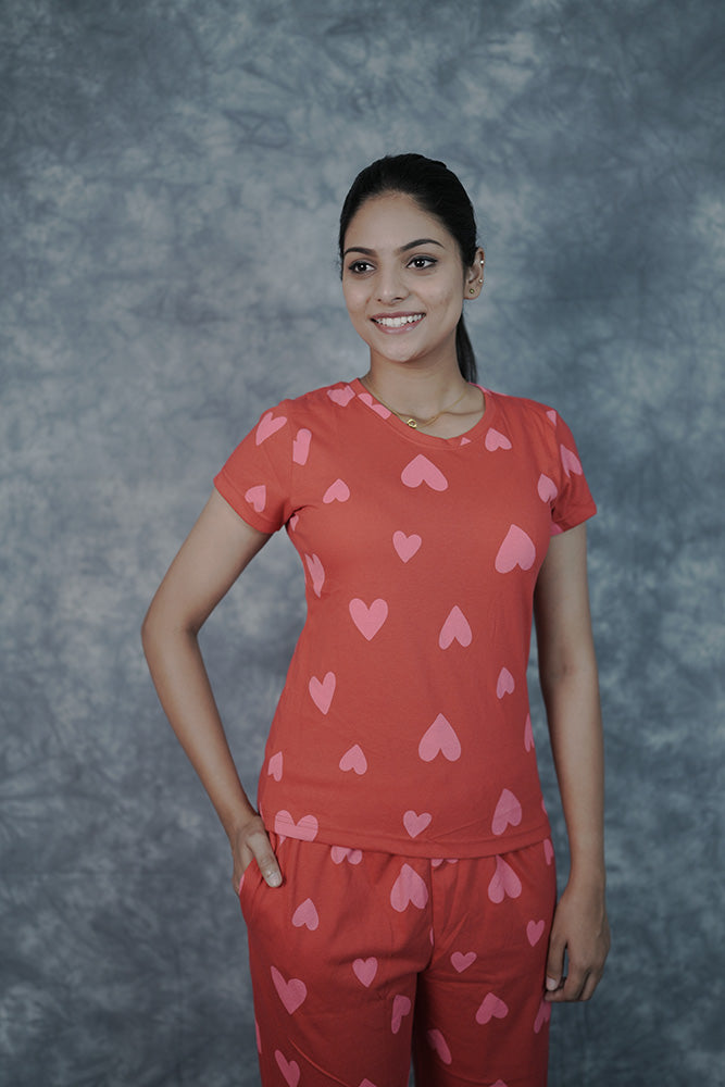 T-Shirt Pant-Red Pink Heart