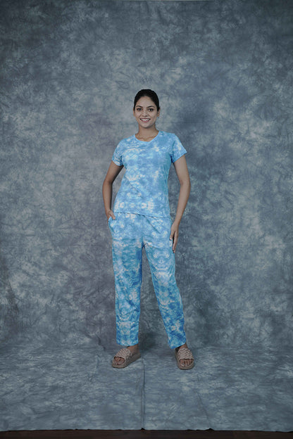 T-Shirt Pant-Blue White Shadow