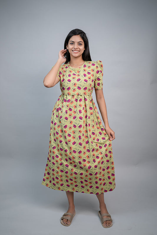 Zipless Feeding Gown-Green Pink Floral