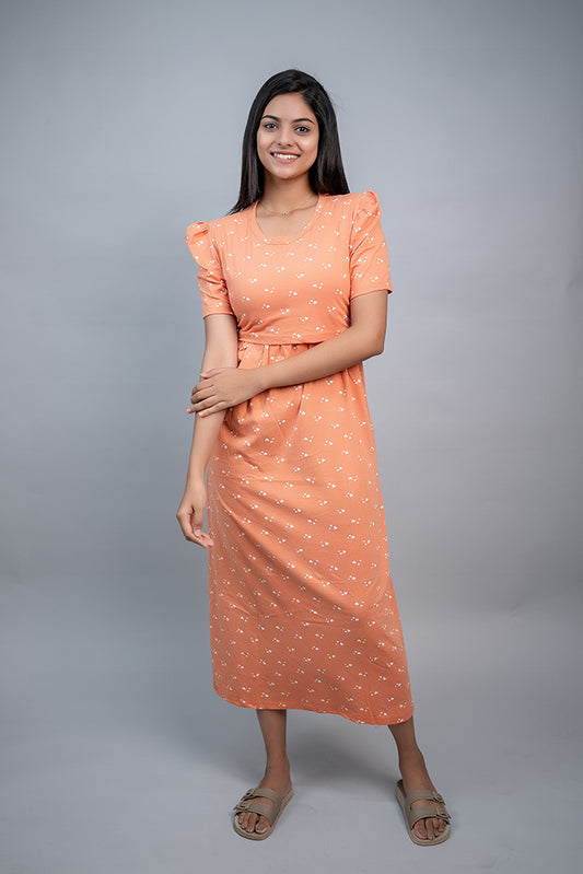 Zipless Feeding Gown-Orange Heart