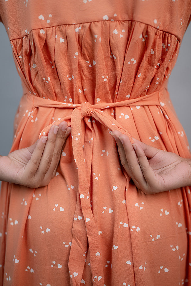 Zipless Feeding Gown-Orange Heart