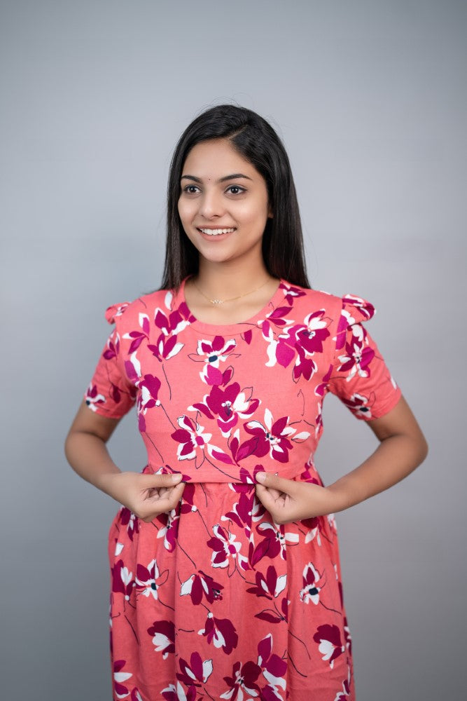 Zipless Feeding Gown-Peach Floral